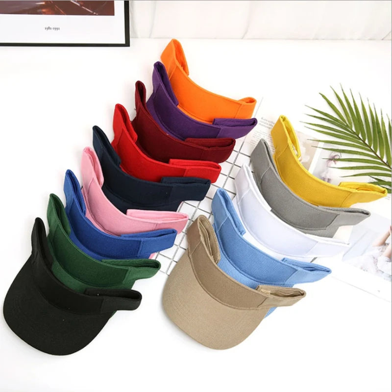 Beach Cap Solid Color Velcro Adjustable Unisex Shading Empty Top Hat Fashion Sun Protection Outdoor Summer Women Sun Visor Hat