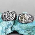 Nordic Viking Rings Greek Letter Stainless Steel Compass Gold Plated Signet Ring Men