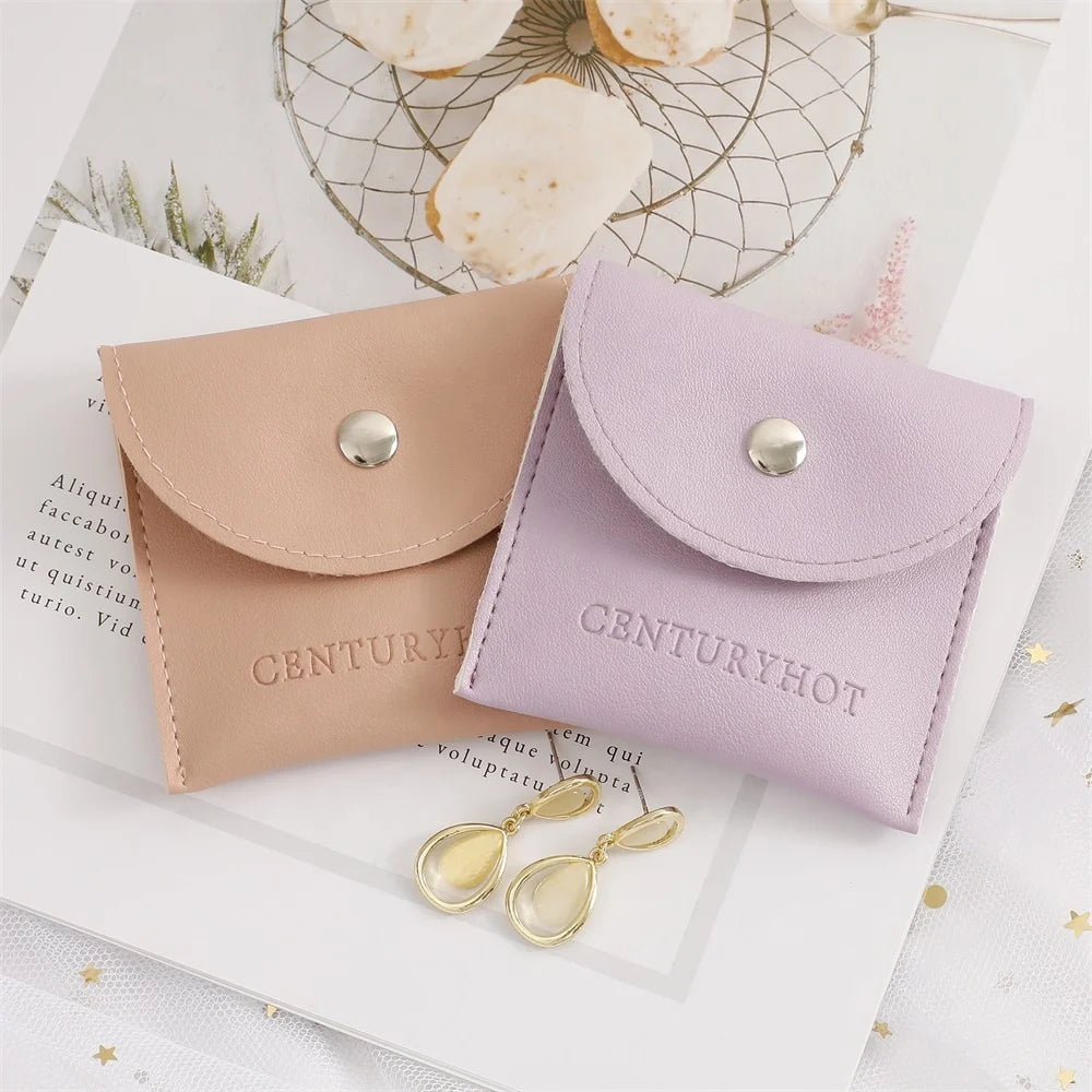 PUPPYSEW Custom PU Jewelry Pouch Bag With Button Handmade Jewelry Packaging Bags Jewelry Leather Pouches With Logo Printed