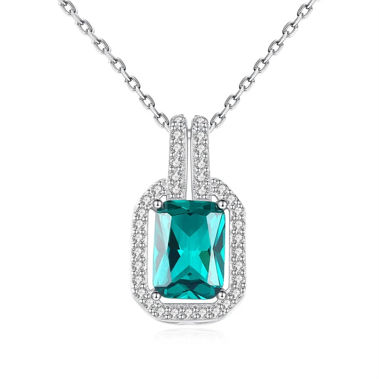Luxury Jewelry 925 Sterling Silver Full Diamond Zircon Women Fashion Gemstone Square Pendant Necklace