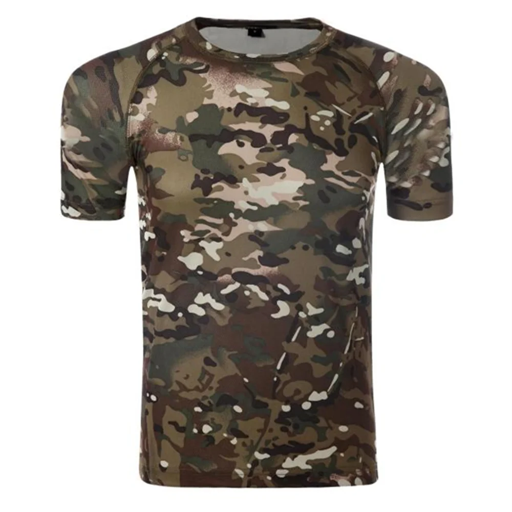 Factory Outdoor Hunting Hiking Camouflage T-shirt Men Breathable Tactical Combat Shirt Quick Drying Sport Camp Tees