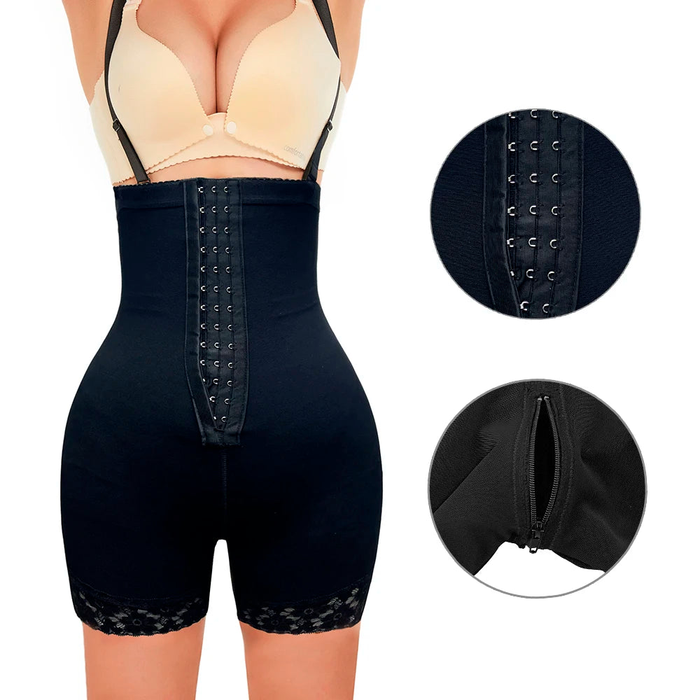 Embroidered Breathable Corset Shaper Bodysuit Zip Open Crotch Mid Thigh Hip Enhancer Butt Lifter Abdominal Tummy Control Panties