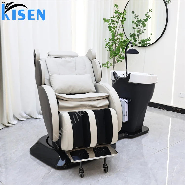 Luxury Electric Head Spa Therapy Hair Salon Washing Shampoo Chair Recliner Adjustable Foot Spa Shampoo Massage Bed Chair