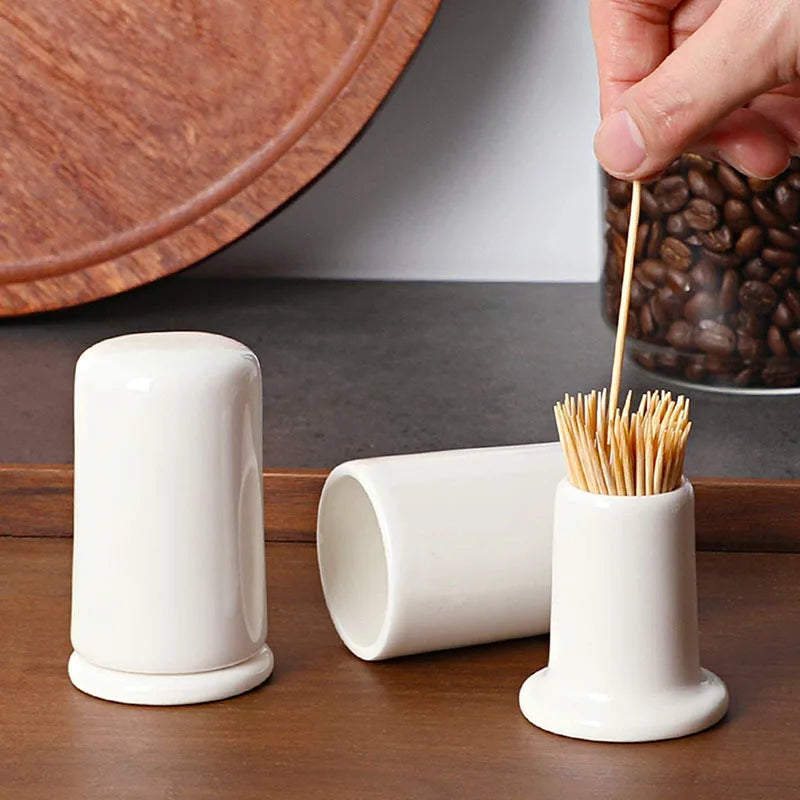 Customized Hotel Restaurant Simple Design White Ceramic Tooth Pick Toothpicks Holder for Bamboo Toothpicks
