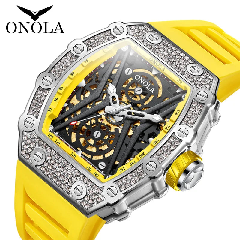 ONOLA Fashion Luxury Men's Watches Hollow Full-automatic Mechanical Tape Waterproof Watch for Men Montres Pour Hommes Clock