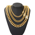 6MM 8MM 10MM 12MM 14MM 18k Gold Plated Stainless Steel Cz Clasp Cuban Link Chain Necklace