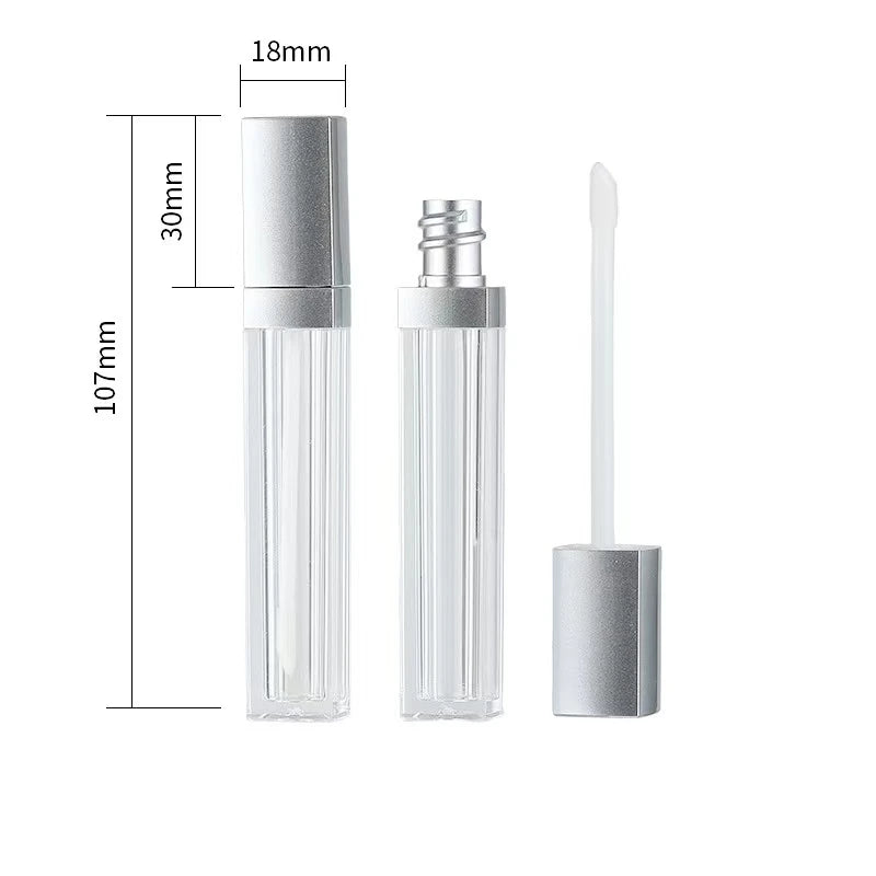 Free Sample 5ml square Plastic AS Lip Balm Tube Shiny Silver Ladies Lip Care Tube Cosmetic Empty Custom logo Makeup Tube