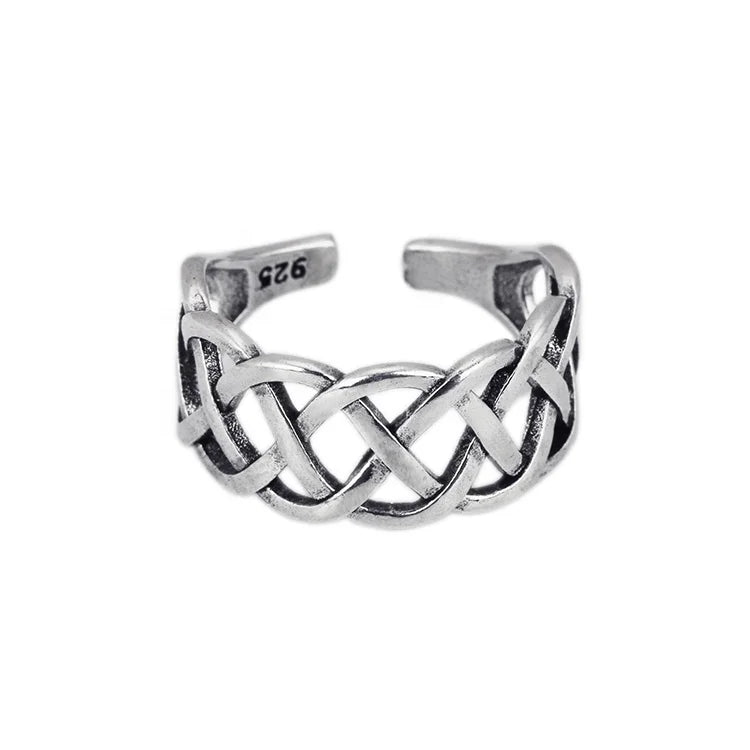 Antique Silver Plated Brass Weave Ring Braids Rings for Women