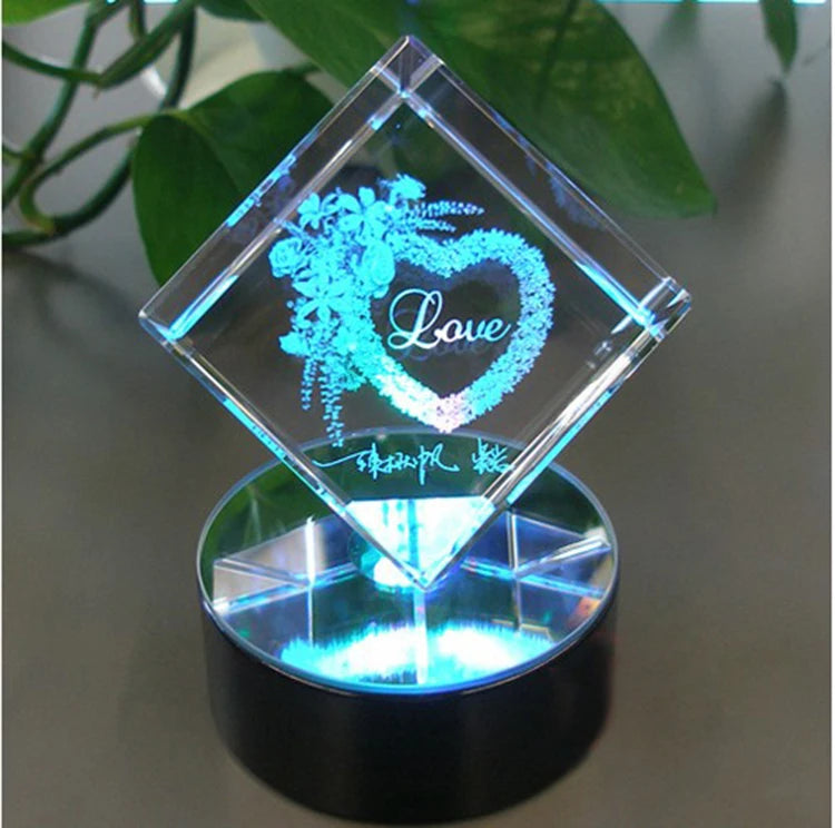 3d Laser Crystal Block Paper Weight  with Light Base