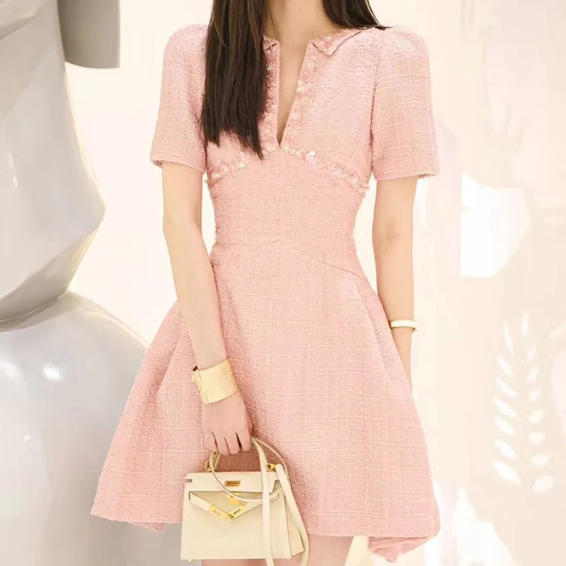 Boutique Wholesale 2026 Spring New Pink Small Fragrant Style Sequin A-line Skirt Elegant Temperament Women's Dress