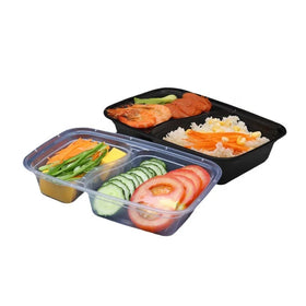 BPA Free Disposable Plastic Black 2 Compartment Airtight Freezer Safe Takeaway Lunch Box