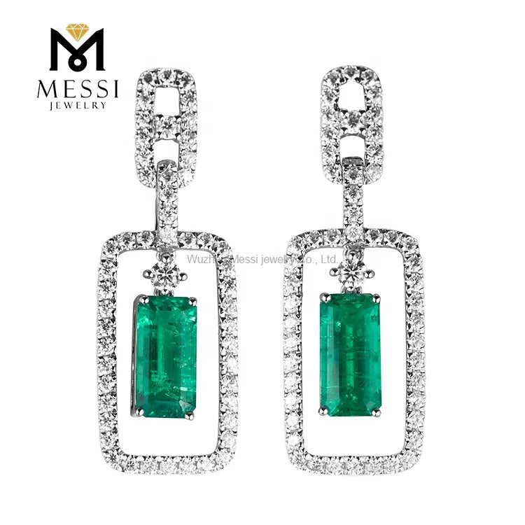 Messi Jewelry Geometric Design Elegant Moissnaite Pendant Earring for Lady 14k 18k Gold Emerald Drop Earring