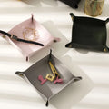 Custom Logo PU Leather Storage Tray Desktop Decorative Jewelry Key Coin Dice Organizer Tray Gift Tray for Wedding