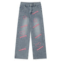 High Waist Straight Fashion Hip Hop Casual Jeans for Men Button Detail Stonewashed Finish Breathable Summer/Autumn/Winter/Spring