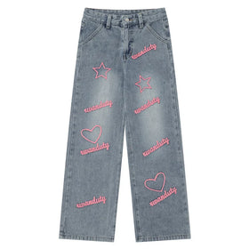 High Waist Straight Fashion Hip Hop Casual Jeans for Men Button Detail Stonewashed Finish Breathable Summer/Autumn/Winter/Spring