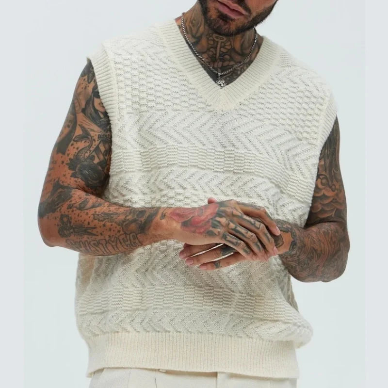 2025 Resort Collection Customized Knitwear Waistcoat Polyester Men's Jacquard Knit Tank Tops Plain Sweater Vest