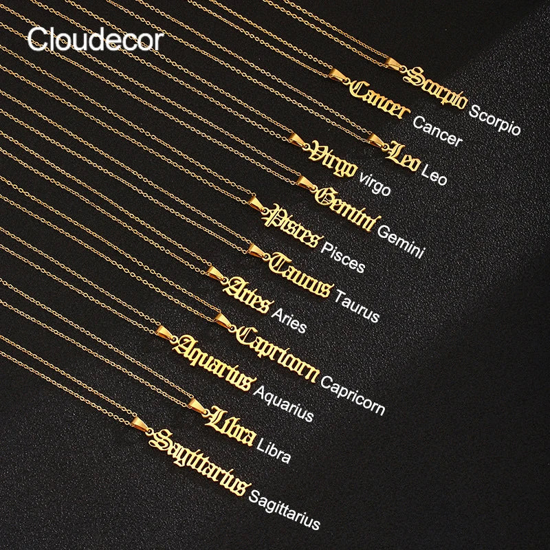 18K Gold Plated Stainless Steel Pendant Necklace Trendy Zodiac Name Jewelry for Male Female Anniversary Occasion
