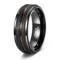 OAHLAN Fashion Jewelry Non-Fading 8mm Black Plated Brushed Wood Inlay Tungsten Carbide Rings for Men Wedding Engagement