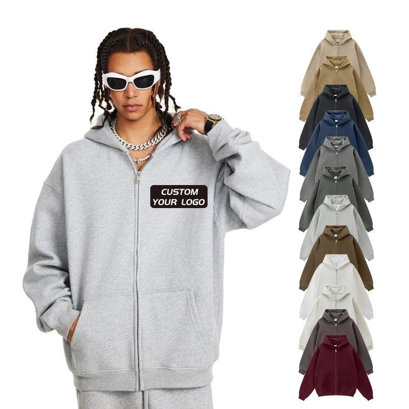 Wholesale Custom Graphic Hoodie Heavyweight Fleece Cotton Oversized Men's Hoodies&Sweatshirt With Zipper Plus Size Zip up Hoodie