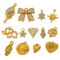Stainless Steel Four-leaf Clover Bow Heart Pendant Charms for Women Vintage Style for Daily Wear and DIY Jewelry Accessories