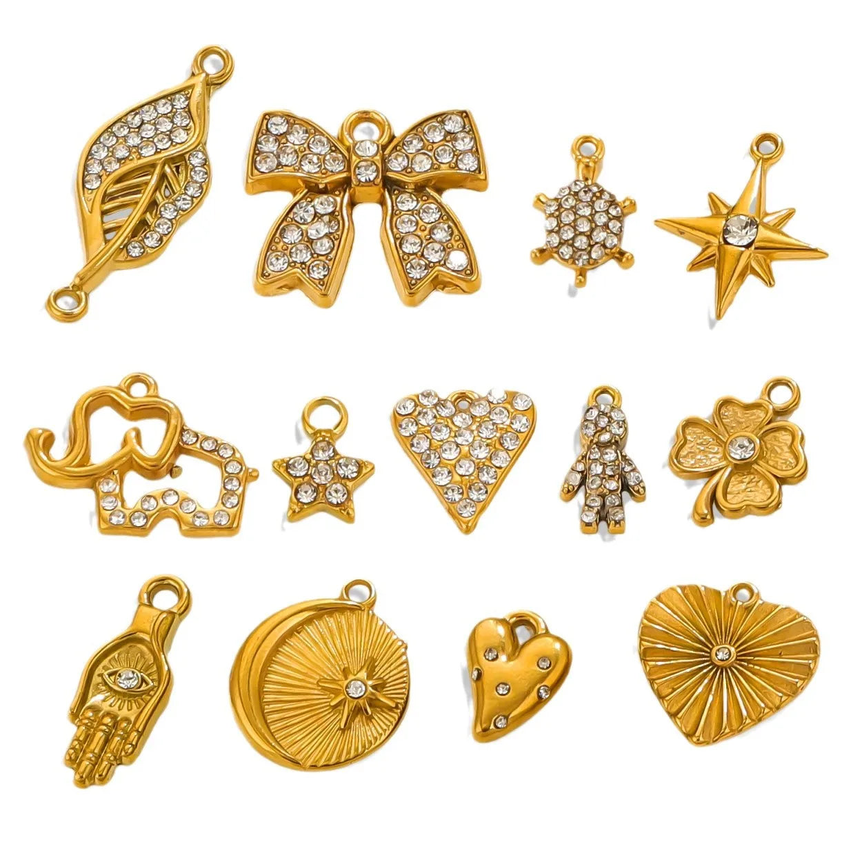 Stainless Steel Four-leaf Clover Bow Heart Pendant Charms for Women Vintage Style for Daily Wear and DIY Jewelry Accessories