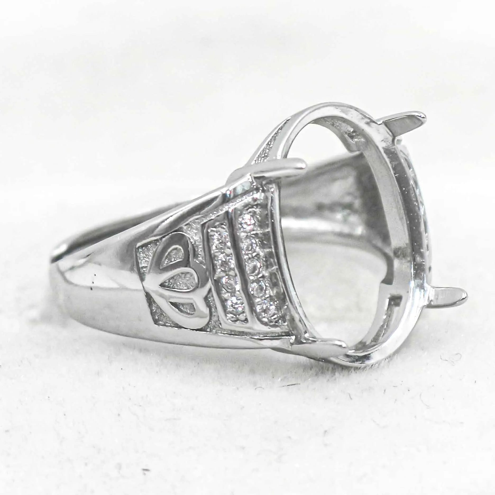 Sterling Silver 12*15mm Semi Mount Men's Ring Frame Empty Blank Claw Setting S925 Base Holder Without Center Stone for DIY Inlay