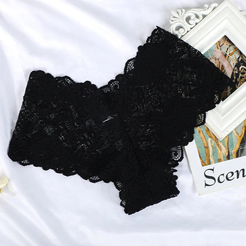 Women's High Cut Seamless Lace Everyday Solid ODM See Through Mid-Rise Panties