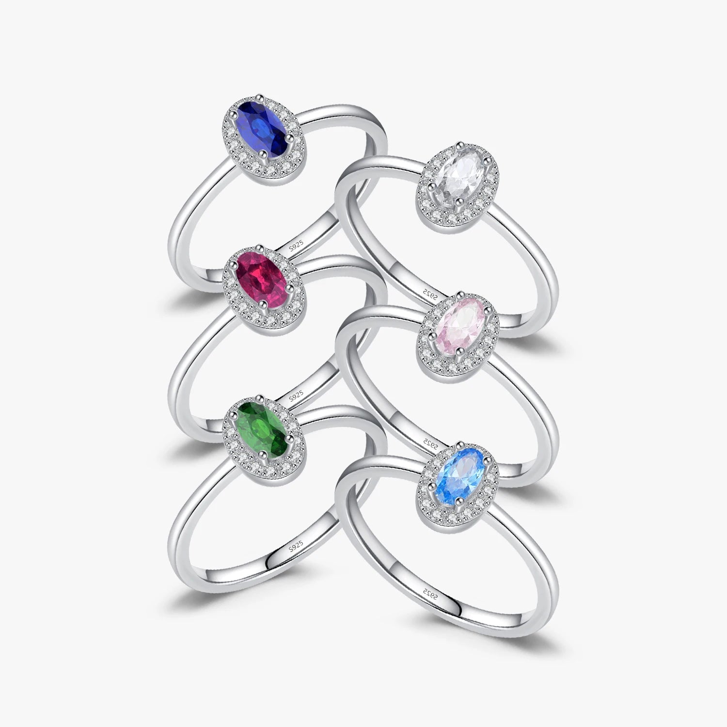 Fashion Engagement Wedding Fine Jewelry 925 Sterling Silver Platinum Plated Classic Oval Cut Rainbow Colorful Zirconia Elegant