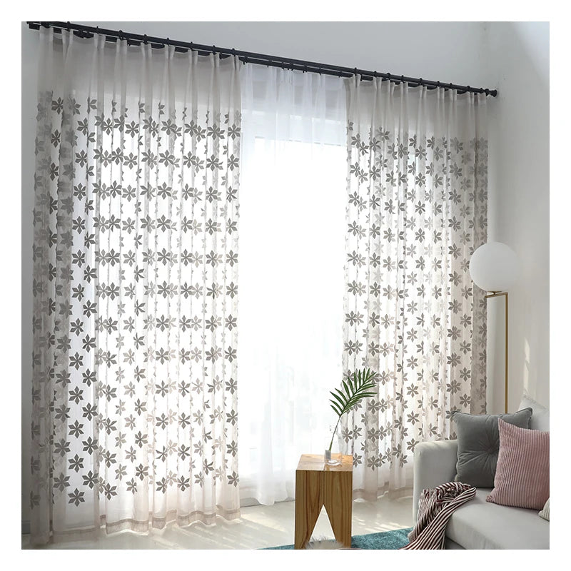 Innermor Embroidered Maple Leaf Pattern Soft Sheer Tulle Curtains European American Style 100% Polyester Translucent Light