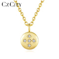 CZCITY Cubic Zirconia Round 925 Sterling Silver Necklace Pendant Coin Necklace Gold Plated