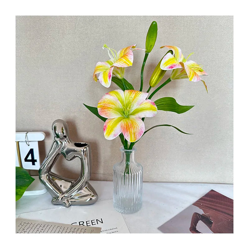 QYY XUANCAO 3 Flower 2 Buds Long Stem Artificial Stargazer Lily with 3 Tiger Lily Heads for Wedding Party Decor MegaBDM