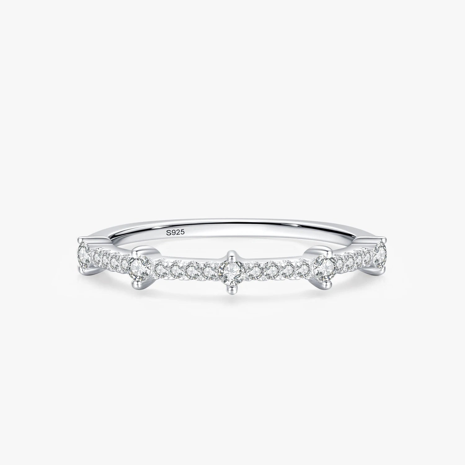 Ailmay 925 Sterling Silver Sparkling Zirconia Stackable Thin Finger Ring for Women Wedding Engagement Accessories Fine Jewelry