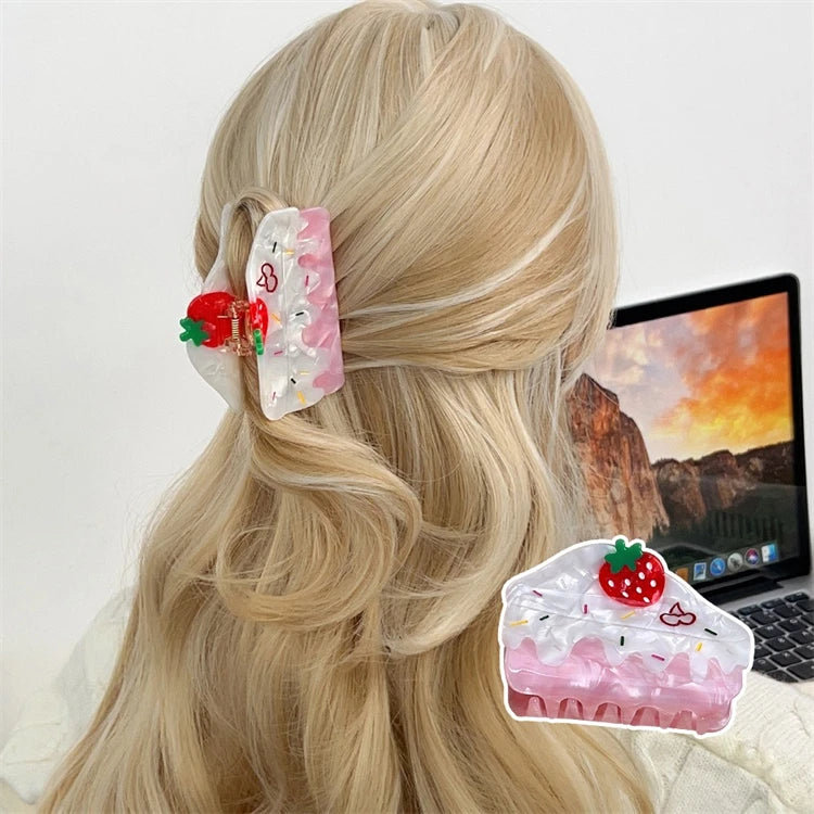 High Quality Custom Logo Women's Hair Claw Funny Acetate Cake Hair Claw Sweet Cute Wholesale Hair Claw with High Visibility