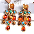 New Fashion Women Artificial Bead Earring Round Pendant Color Alloy Resin Earrings Jewelry