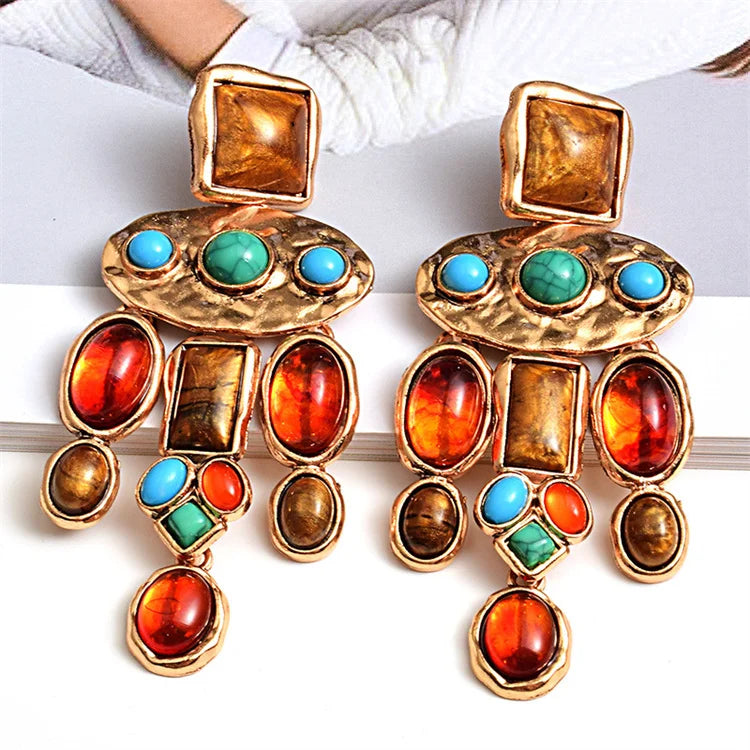 New Fashion Women Artificial Bead Earring Round Pendant Color Alloy Resin Earrings Jewelry