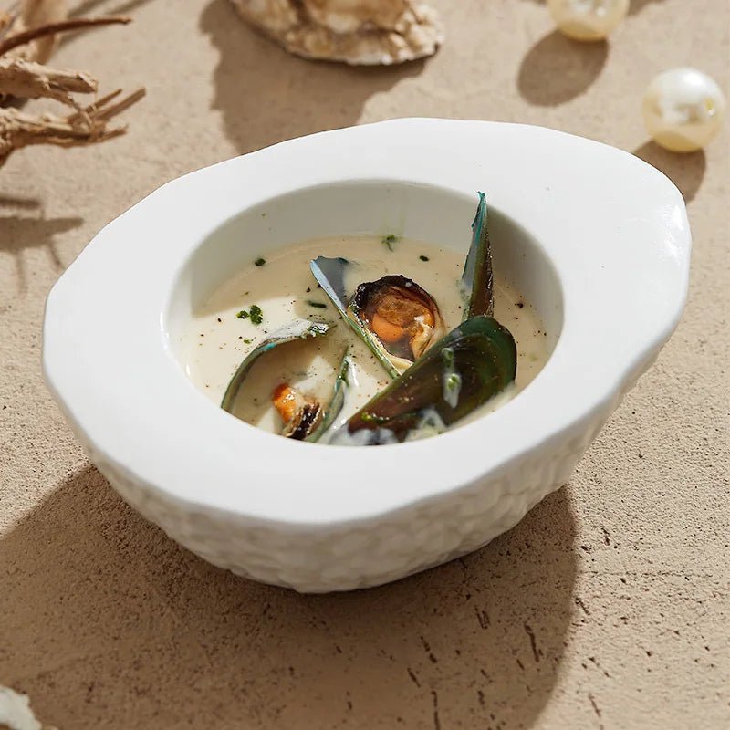 Ceramic Soup Bowl White Rock Surface Molecular Gastronomy Pasta Dessert Salad Bowls Cold Dish Bowl  Restaurant Dinnerware Sets