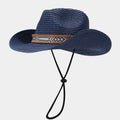 Bohemian Blue Straw Cowboy Hat for Summer Seaside Vacations Sun-Proof Breathable for Beach Parties Travel Outdoor Casual Wear