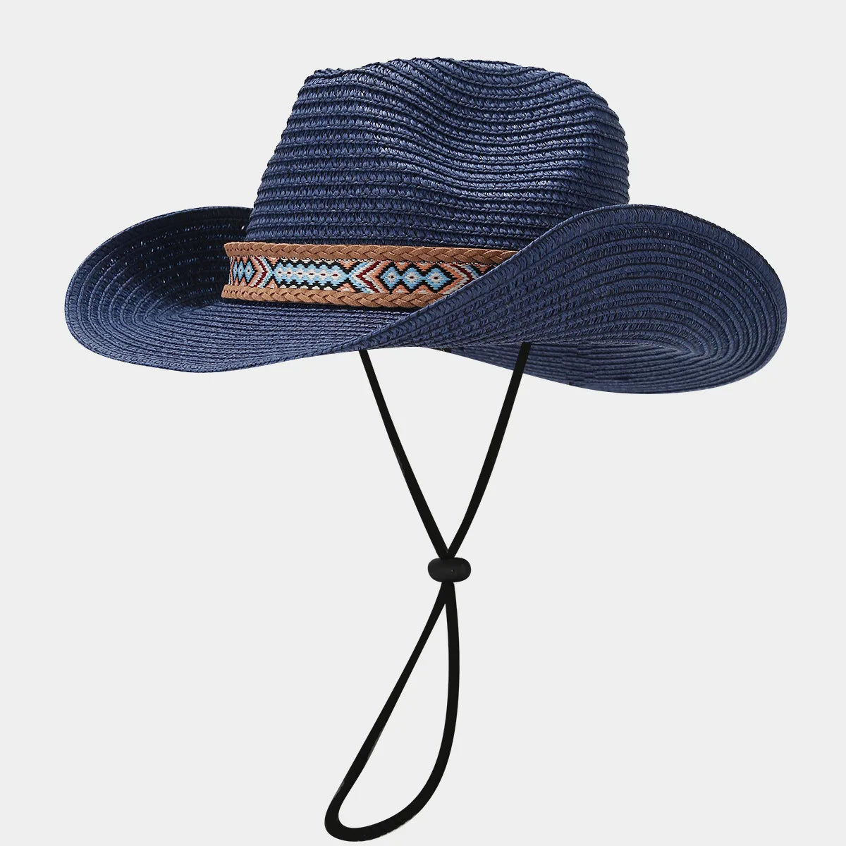 Bohemian Blue Straw Cowboy Hat for Summer Seaside Vacations Sun-Proof Breathable for Beach Parties Travel Outdoor Casual Wear