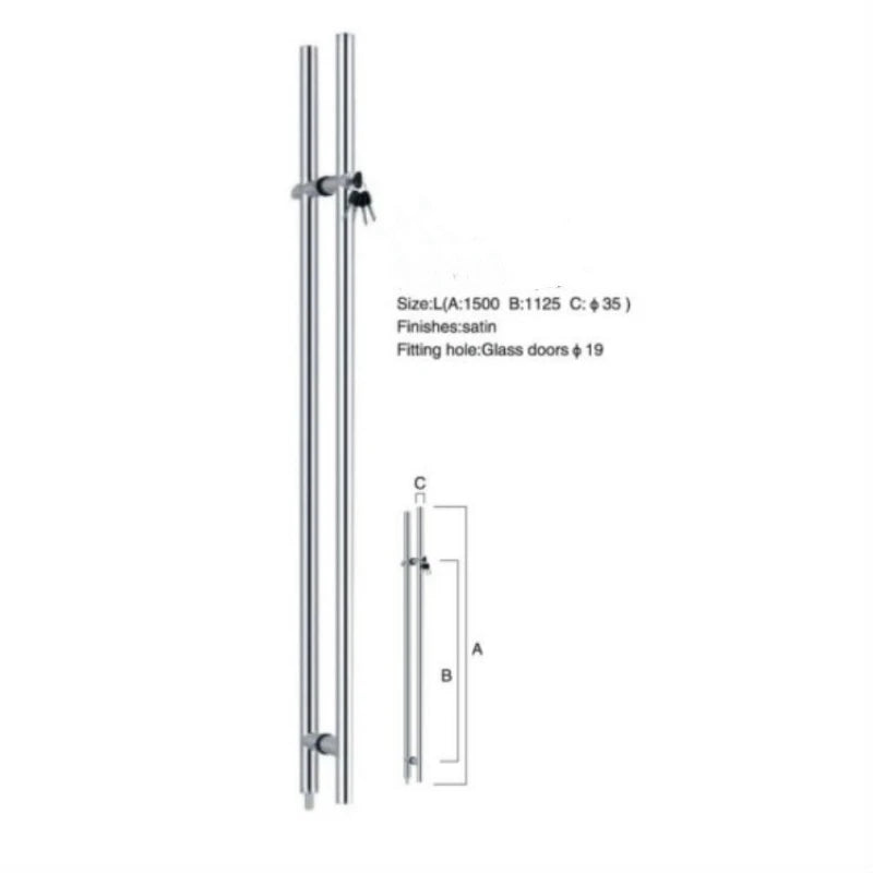 Modern Minimalist Lockable Satin Polish Finish Pull Push Glass Door Handle 304 Stainless Steel H-shaped 2-Year Apartment