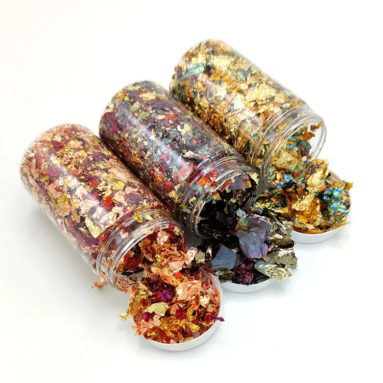 Varigated Leaf Flakes Italian Imitation Gold Flakes Sheets Foil Nail Art Decoration Foil for Art Gold Craft Art Metal Copper