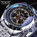 JARAGAR JAG6905 Big Dial Automatic Watch Complete Calendar Silver Stainless Steel Luminous Business Sport Mechanical Date Clock