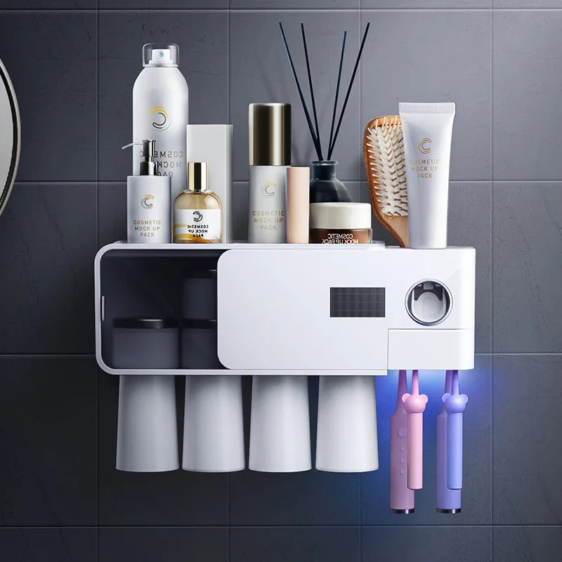 Hongdec Eco-Friendly All Mounted Plastic Two-piece Bathroom Toothbrush Holder Electric Sterilizer with 4 Slots
