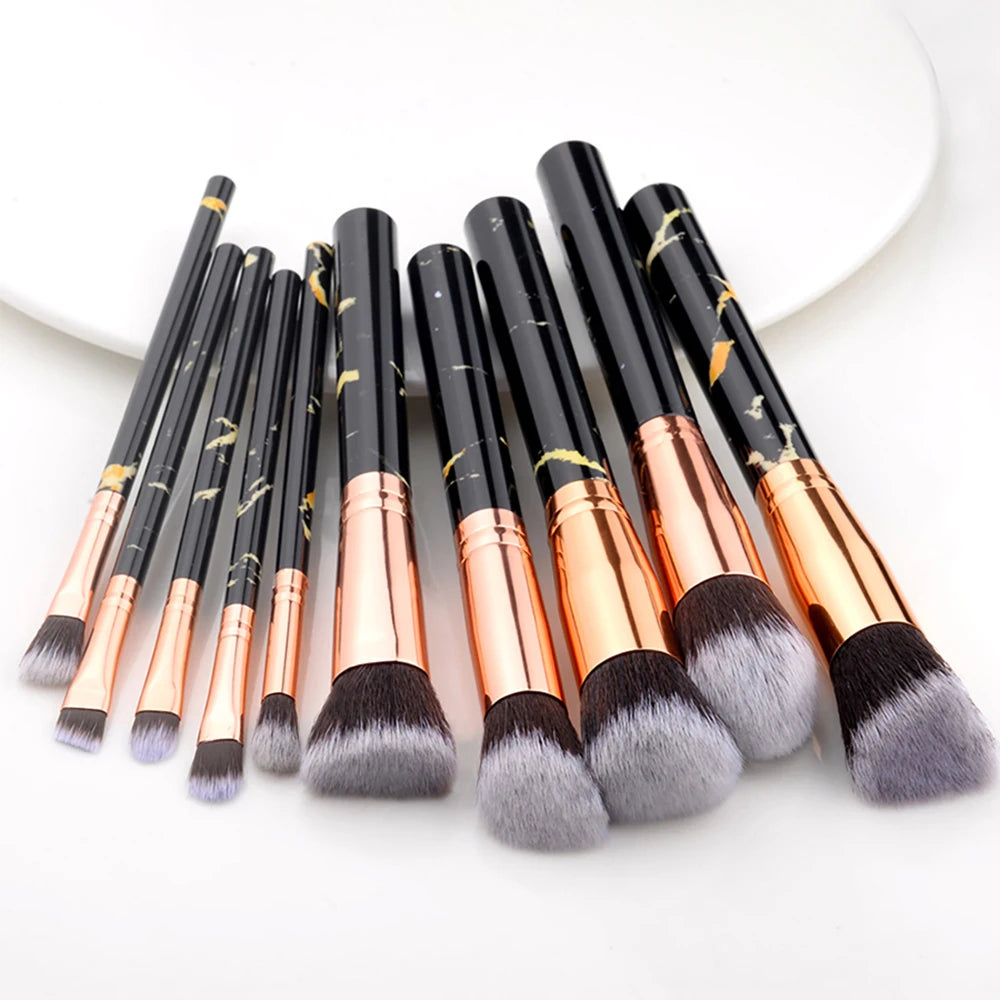 Private Label 10pc Marble Pinceau Maquillage Fan Brush Style Cosmetic Makeup Brushes for Face for Makyaj & Maquiagem