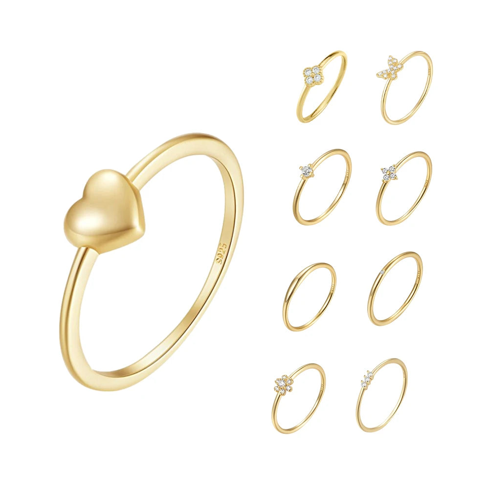 Customizable Dainty Butterfly Clover Flower Ring for Women 925 Sterling Silver 18K/14K Gold Zircon Stackable Wedding Ring Heart