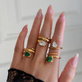 NEW BOHO ARTIST WAVE SNAKE DROP GREEN ZIRCON RING 2025 Dazan Summer 18k PVD Gold Plated Stainless Steel SPRING RUNWAY JEWELRY
