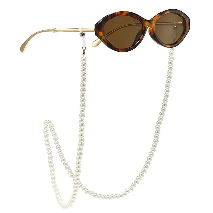Fall Women Luxury Small Polygonal Glasses Men Unique Eyewear Necklace Square Shades Sunglasses With Pearl Chain Detachable