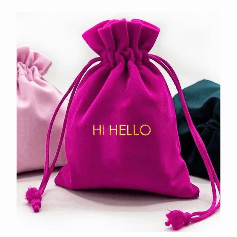 Custom Logo Printed Velvet Jewelry Pouch Drawstring Container Bag for Gemstone Bracelets