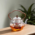 Dual-Purpose Boiling Teapot with Borosilicate Glass Wood Handle Large Capacity 1100ml Hand Blown Home Lantern Pot