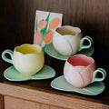 Popular Pink Rose Model Shape Afternoon Tea Ceramic Cup Saucer