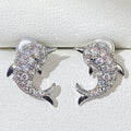 Huitan High Quality Dolphin Design Full Paved Bling Bling Zircon Earrings for Women Trendy Party Silver Plated CZ Stud Earrings